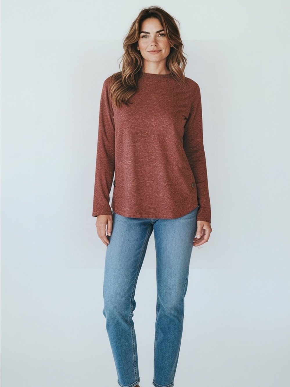 Blu Pepper Women's Heathered Rust Long Sleeve Tee